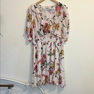 Spartina 449 Pink Floral Ruffle Midi Dress with Yellow Accents